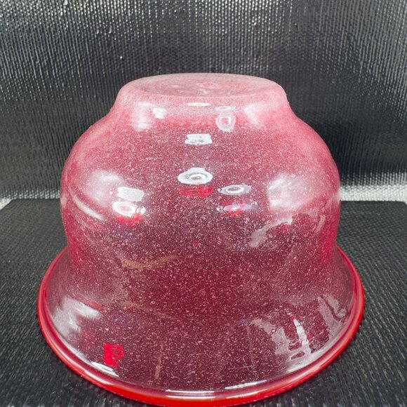 Vintage Art Glass Red Dish Bowl With White Textured Air Bubbles On Bottom Bowl - Picture 4 of 9